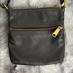 Fossil cow hide leather Black Leather Crossbody Bag with Gold Accents thumbnail 8