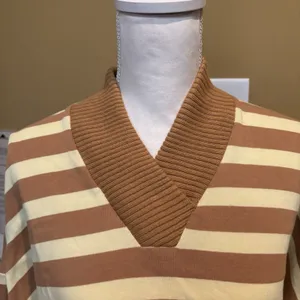 Maeve Anthropologie Cotton Boxy Oversize V-Neck Top‎ Sz S Stripe Butter Yellow thumbnail 3