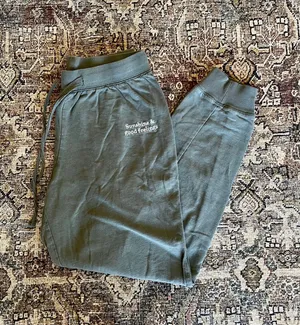 Sunshine & Good Feelings Embroidered Lounge Joggers in Sage Green - S thumbnail 1