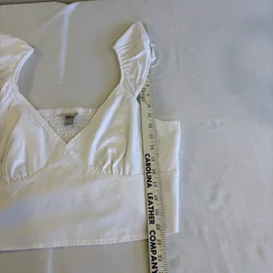 A New Day White Ruffle Cottagecore Romantic Crop Top XL Cotton‎ Rayon V-Neck thumbnail 5