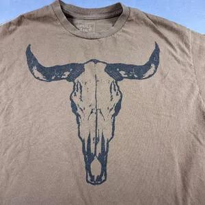 Full Tilt Womens Brown Steer Skull Graphic Tee Short Sleeve Cotton T-Shirt Small thumbnail 1