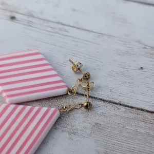 Vintage Stud Earrings Pink & White Striped Dangle thumbnail 4