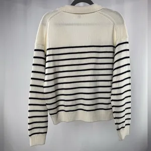 Aritzia Wilfred Clara Merino Wool Polo‎ Sweater Cream Stripe Size Medium thumbnail 5