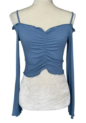 Dazy Cold Shoulder Ruched Front Crop Top Women’s Size S Lettuce Edges thumbnail 1