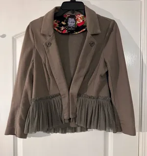 Free People Taupe Blazer with Tulle Ruffle Hem thumbnail 1