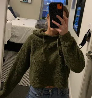 Green Fuzzy Hoodie Size M thumbnail 3