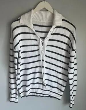 Striped Knit Sweater Pullover Lace-up Nautical Beach Campcore 100% Cotton‎ M thumbnail 1