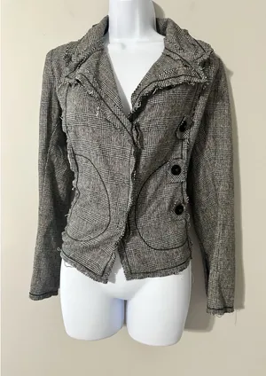 WYETH‎ Todd Magill Plaid Cropped Frayed Deconstructed Blazer Jacket Wool Silk Sm thumbnail 1