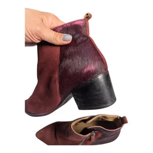 Tahari Rockstar Oxblood Red Suede Calf Hair Pointed Toe Outer Zip Ankle Boots 9 thumbnail 4