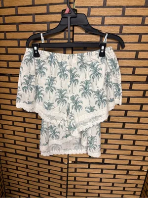 Joyspun white and green palm print cami short set size medium thumbnail 2