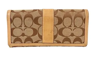 Coach Brown Signature C Canvas Long Wallet Checkbook thumbnail 1