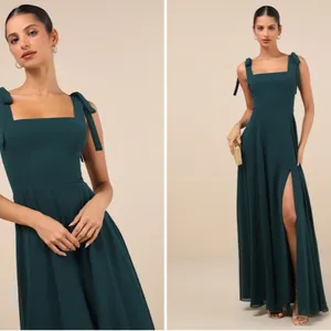 LULU's Prom Wedding Bridesmaid Flowy Romantic Sexy Chic Emerald Maxi Dress thumbnail 2