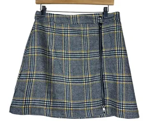 Abercrombie & Fitch Glen Plaid A-Line Mini Skirt Navy Yellow Preppy Size M thumbnail 1