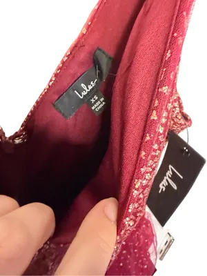 ✨‎ Lulus Ballerina Dream Burgundy Gold Glitter Skater Dress XS NWT ✨ thumbnail 3