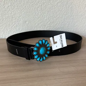 True Religion Black Belt with Turquoise Metal Buckle thumbnail 3