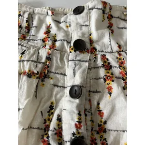 Free People Floral Linen Cotton Button Front Mini Skirt Ivory Women's Size S thumbnail 4