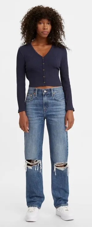 Levi‘s Low Pro Straight Jeans Sz 26 High Rise Distressed Medium Blue‎ Wash thumbnail 1