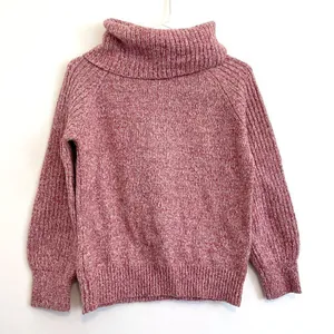 NINE WEST Cowlneck Sweater Mauve Pink White Marled Heather Cowl Neck Puff Sleeve thumbnail 2