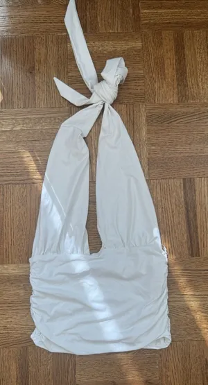 Zara Halter Top White V-Neck Sexy Beach Club Y2K Euro Summer Night Out Bridal thumbnail 1