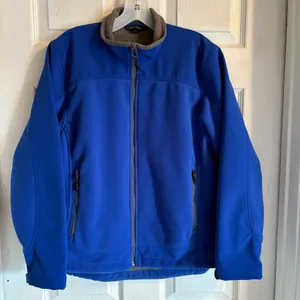 Lands End Zip Up Windbreak Jacket Womens Size Medium Blue Grey Softshell Pockets thumbnail 1