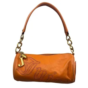 Vintage Y2k Juicy Couture Barrel Shoulder Bag Purse Leather Orange Logo Charm thumbnail 1