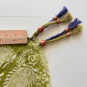 Sete di Jaipur Scarf Women OS Green Paisley‎ Silk Tassel Bead Fringed thumbnail 6