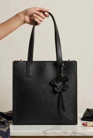 NWT Ted Baker London The Icon Black Embossed Small Tote With Flower Charm thumbnail 1