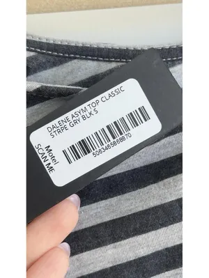 Motel Rocks Dalene Asymmetric Top Gray Black Stripe Long Sleeve Size S NWT thumbnail 4