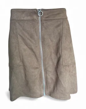 Womens Maurices Taupe Faux Suede Zip Front Mini Skirt - Sz 14 thumbnail 1