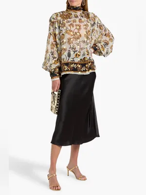 Farm Rio Silver Metallic Floral Beehive Tapestry Long Sleeve Blouse Size Medium thumbnail 2