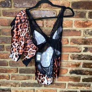 NWT Frederick's of Hollywood Leopard Satin Lace Cami Boyshort Panty Size Medium thumbnail 7
