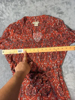 Lucky Brand Size XS Orange Paisley Wrap Dress Boho Western Long Sleeve Tie Waist thumbnail 5