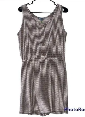 Good Luck Gem Versona large womens soft taupe striped shorts romper sleeveless thumbnail 1