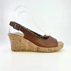 Crocs A-Leigh Brown Leather Cork Wedge Sandals Slingback Peep Toe Comfort Size 8 thumbnail 3