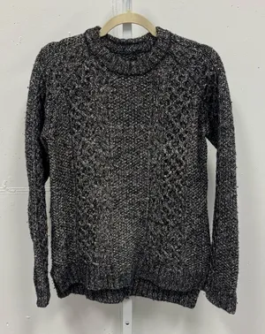 Theory Women's Cotton Wool Blend Cable‎ Knit Crewneck Chunky Sweater Charcoal Sm thumbnail 1