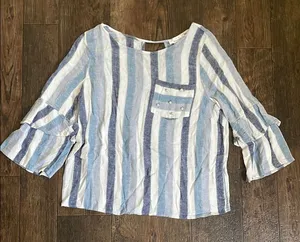 Urban Romantics Striped Blue and White Women's Top thumbnail 1