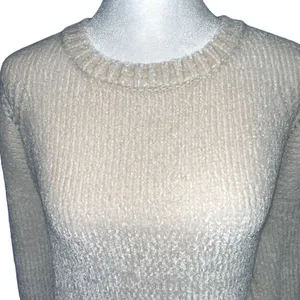 Altar'd State Cream‎ Chenille Knit Crew Neck Sweater Large Ivory Fuzzy Pullover thumbnail 2