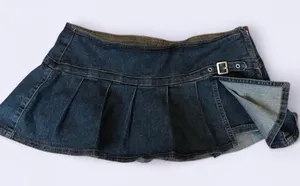 Y2K 2000s Trendy Grunge Biker Mcbling Micro Mini Pleated Buckle Skirt Skort Shorts Low Rise Denim Jean Navy Blue Baddie Vixen Dark Academia Preppy Schoolgirl #whimsigoth #cyber punk #biker #streetwear acubi gothic deadstock gorpcore whimsygoth Size L - Measurement in pics thumbnail 1