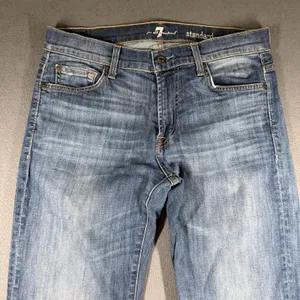 7 For All Mankind Standard Jeans Womens 31 Blue Straight Denim Stretch Raw Hem thumbnail 3