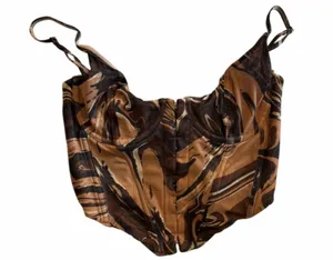 White Fox Brown Marble Swirl Print Corset Cropped Top thumbnail 1