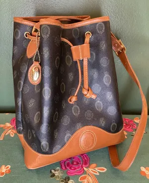 Capezio Bucket‎ Bag Blk Monogram Leather Trim Drawstring Shoulder Bag thumbnail 1