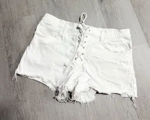 Express vintage mid rise lace up denim shorts thumbnail 1