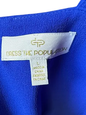 DRESS THE POPULATION Nicole Cocktail Blue Dress‎ Sz L thumbnail 8