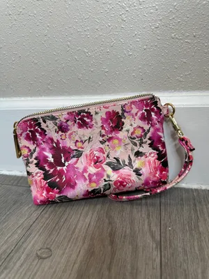 Betsey Johnson Floral Wristlet Wallet Pink Double Zip Clutch thumbnail 3