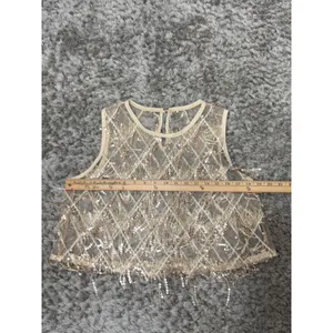 Women’s Sequin Fringe Crop Top Sheer Mesh Party Festival Shirt Approx Size S thumbnail 7