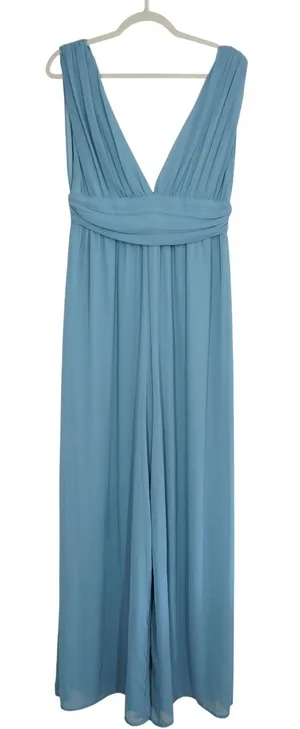 Lulus Medium Light Blue Wide Leg Jumpsuit Flowy Bridesmaid Plunging V Neck thumbnail 1