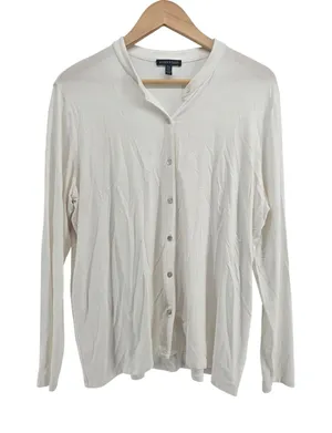 Eileen Fisher Cardigan Womens L Viscose Spandex Off White Button Front EUC thumbnail 1