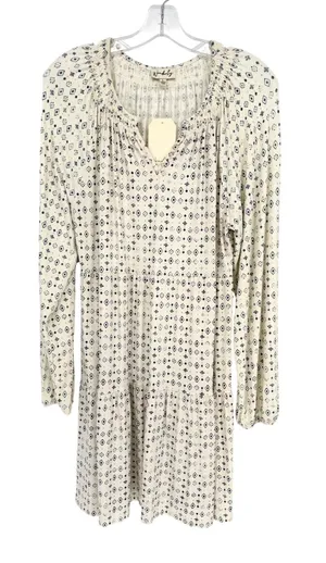 Wonderly Tiered Babydoll Dress Womens L Cream Navy Boho Smocked Peasant Cottage thumbnail 1