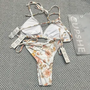 Cupshe Sunset Florals Triangle Bikini Top & Standard Rise Bottoms Set nwt thumbnail 6