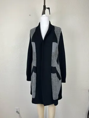 Laura Ashley Women’s Open Lon Cardigan Sweater Sz S Black /Grey thumbnail 7